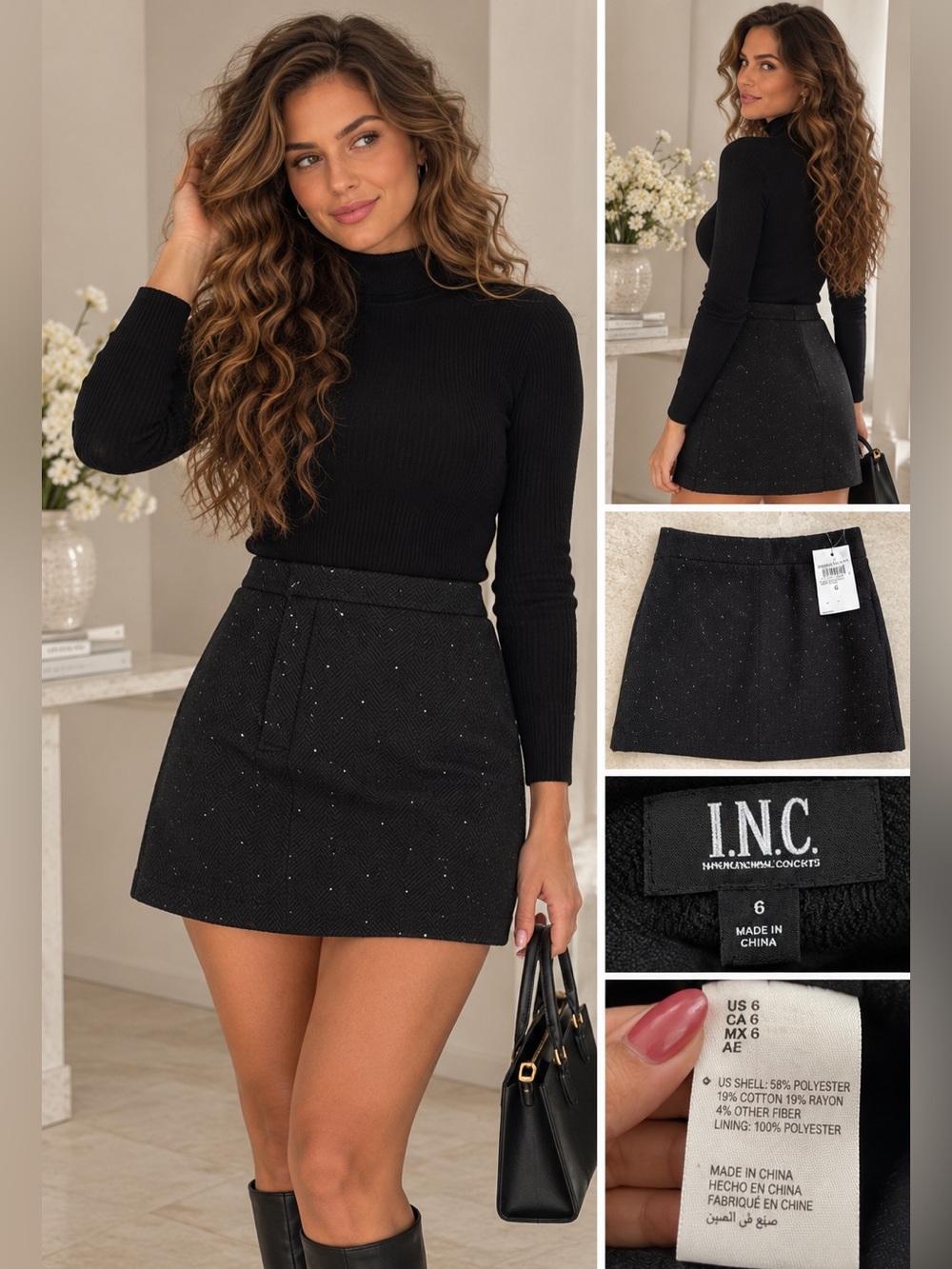 I.N.C. Black Rhinestone Mini Skirt – Size 6